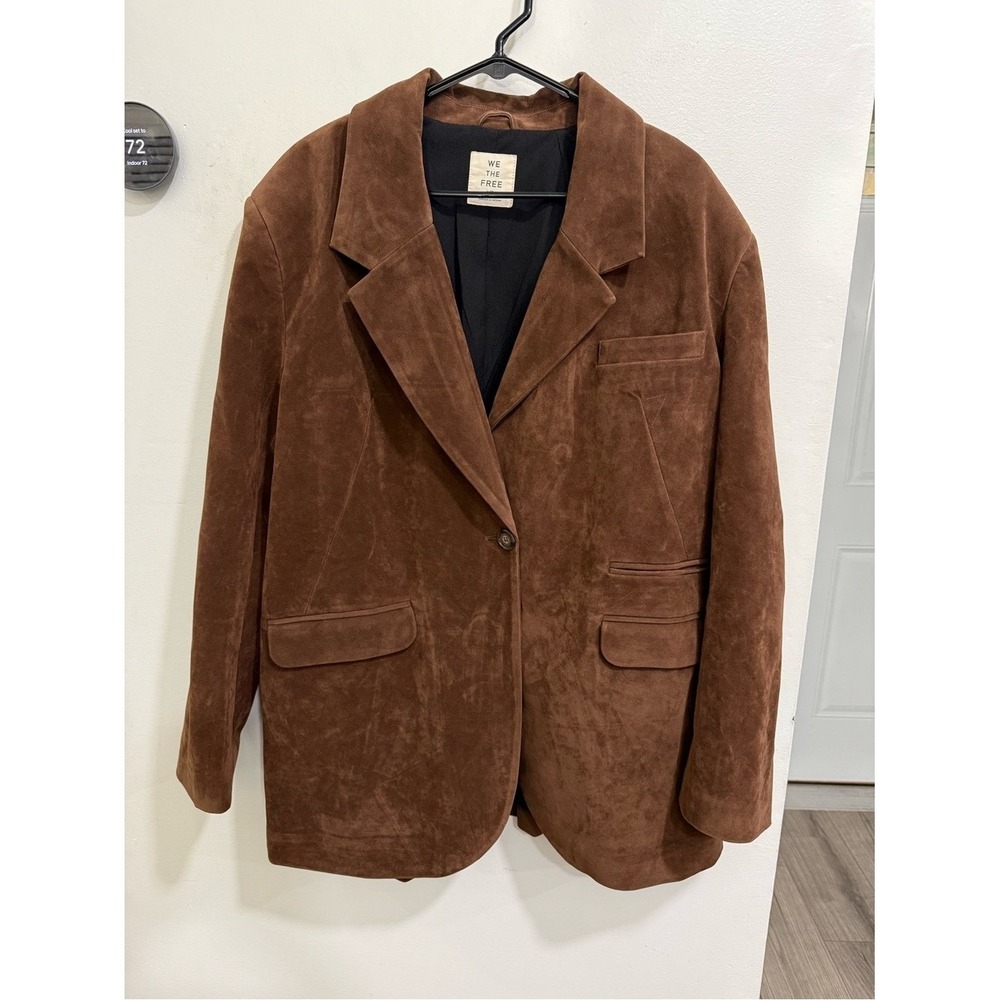 NWOT Free People Paper Cut Faux Suede Blazer BROWN BEAR SZ L